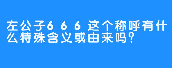 左公子666这个称呼有什么特殊含义或由来吗？